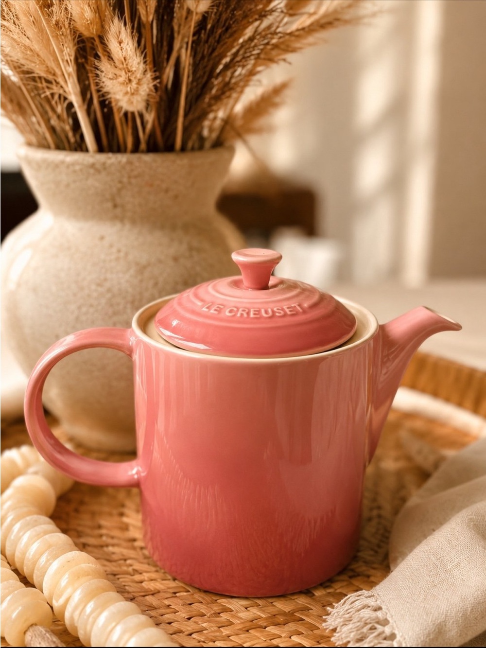 NEW Le Creuset Rose Quartz Coral Pink Stoneware Large Grand Teapot with Lid
